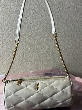 Yves Saint Laurent White Quilted Cylinder Shoulder Bag with Gold Hardware
